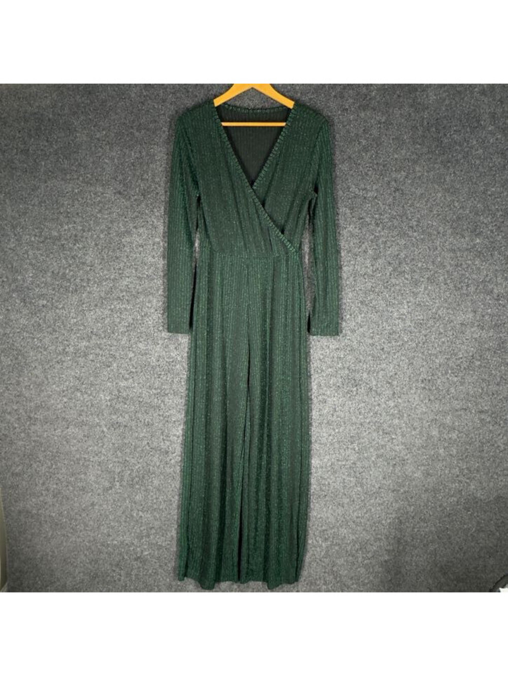 Unbranded Jumpsuit Women XL Green V-Neck Long Sleeve Wide Leg Stretch Casual - Picture 3 of 7